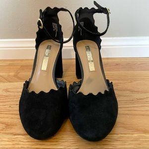 Black suede block heels